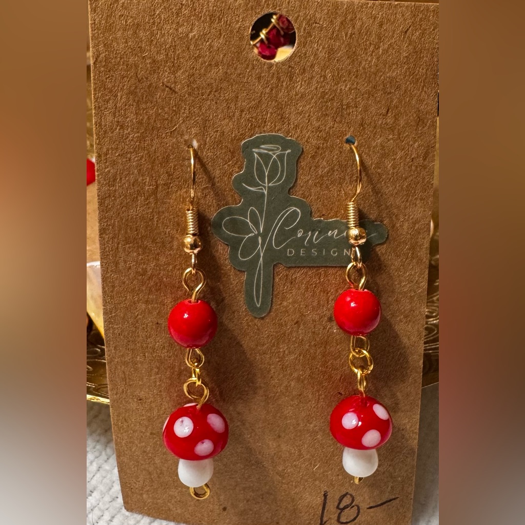 Vibrant Red And Gold Polka Dot Earrings